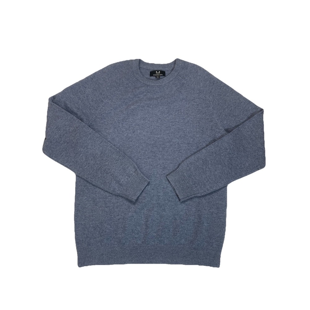 Magaschoni Men's Sweater L Lambswool Blue Quiet Luxury Academia Old Money